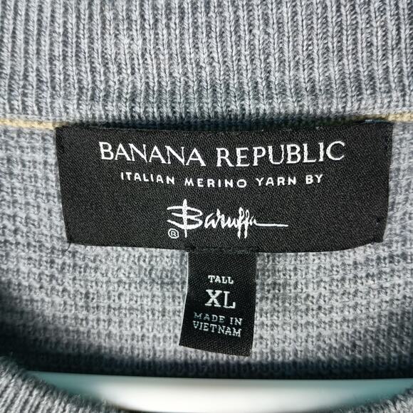 Banana Republic Sweater Mens XLT Gray Italian Merino Wool Henley Long Sleeve - Picture 2 of 8